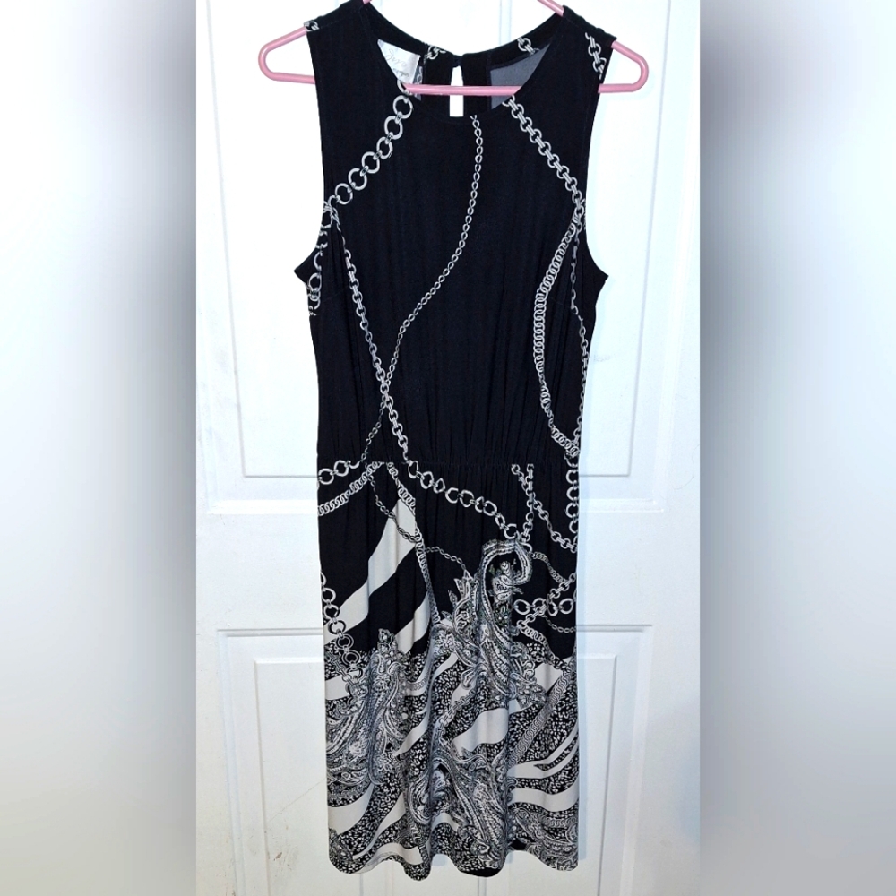 Pretty Donna Morgan Dress~Black & White Abstract~Sleeveless~Keyhole~Size 10